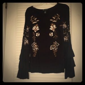INC black embroidered blouse.
